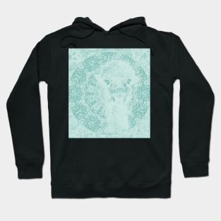 Happy Ghostly alpaca and mandala in Limpet Shell Blue Hoodie